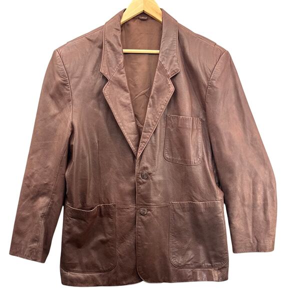 Midwest International Vintage Brown Leather 2 Button Sport Coat Blazer Men 40 R - Picture 1 of 10